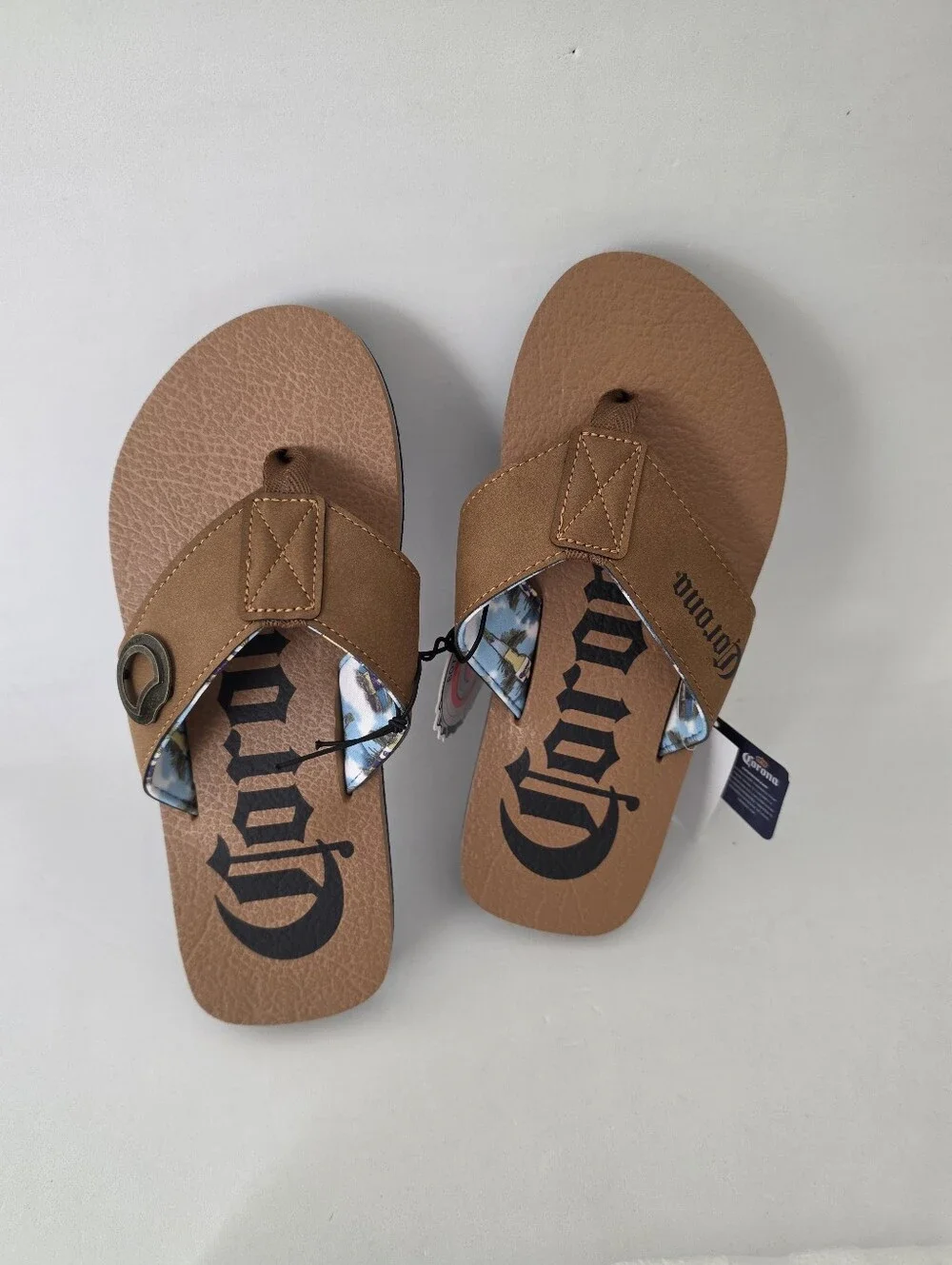 Corona MensBrown Flip Flop Sandals with  Bottle Opener Accent